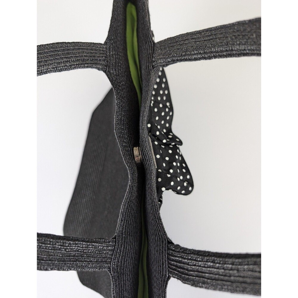 Eric Javits New York Handbag Woven Ruffle Polka Dot Trim Black Snap Clean! - Picture 5 of 15